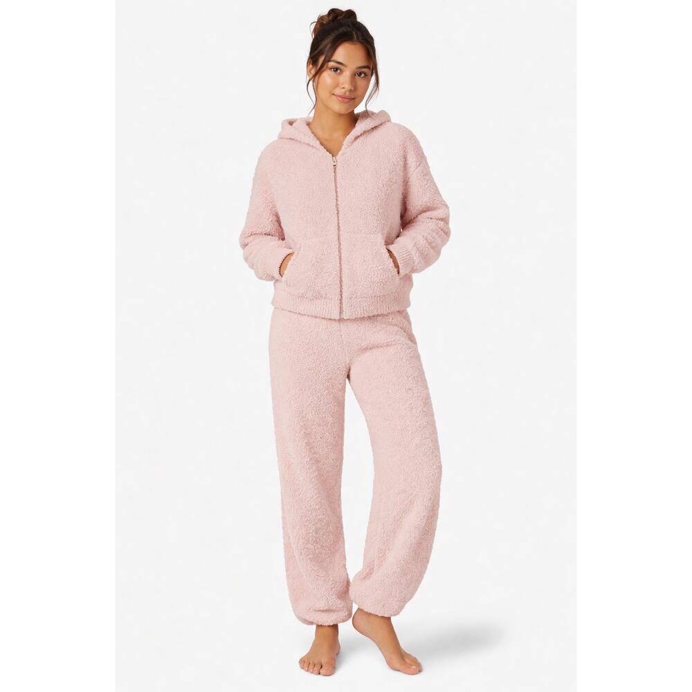 Skims Cozy Knit Zip Hoodie and Jogger Loungewear Set Pink L/XL